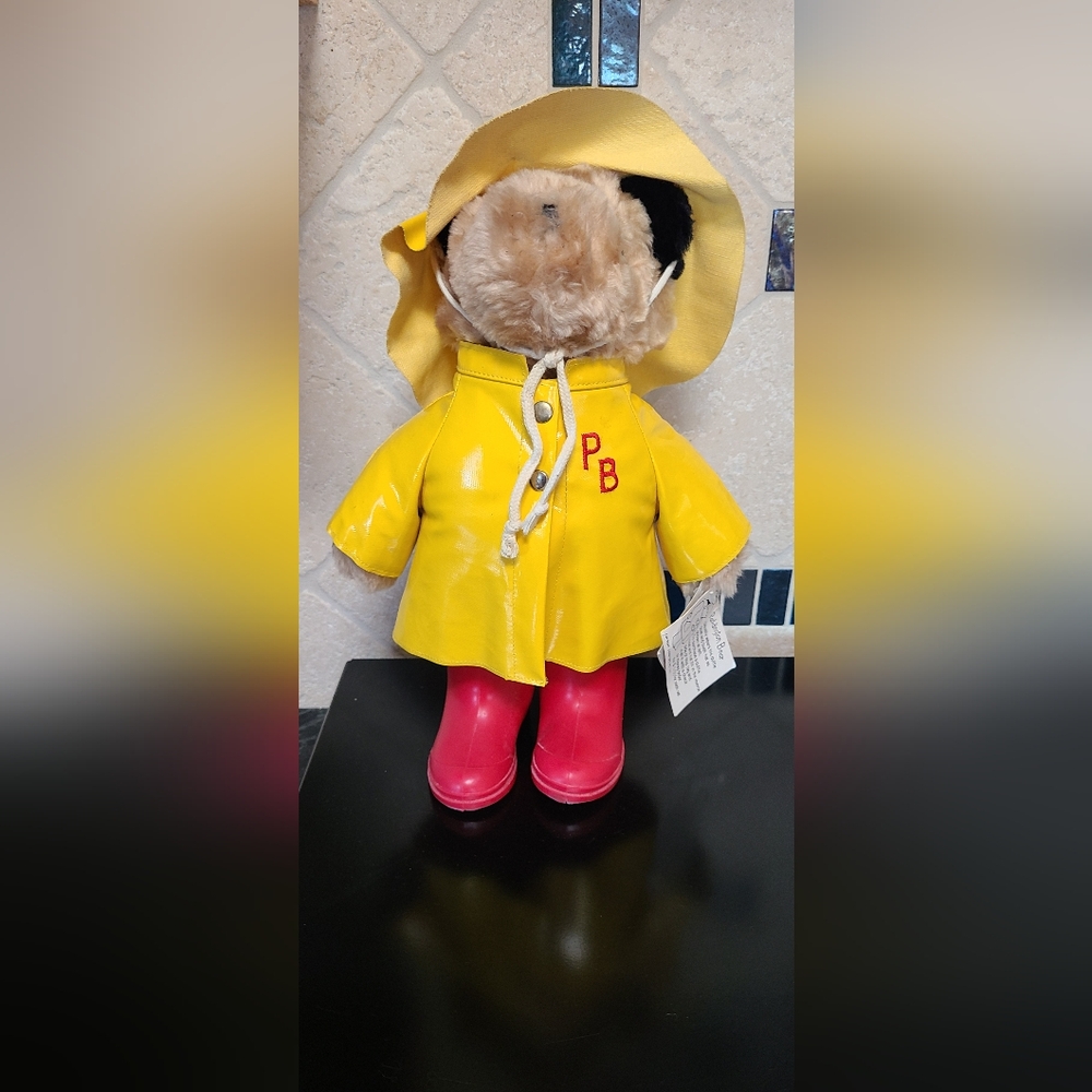 Vintage Paddington Bear 14” Plush w/Raincoat, Rainhat & Red Rubber Boots